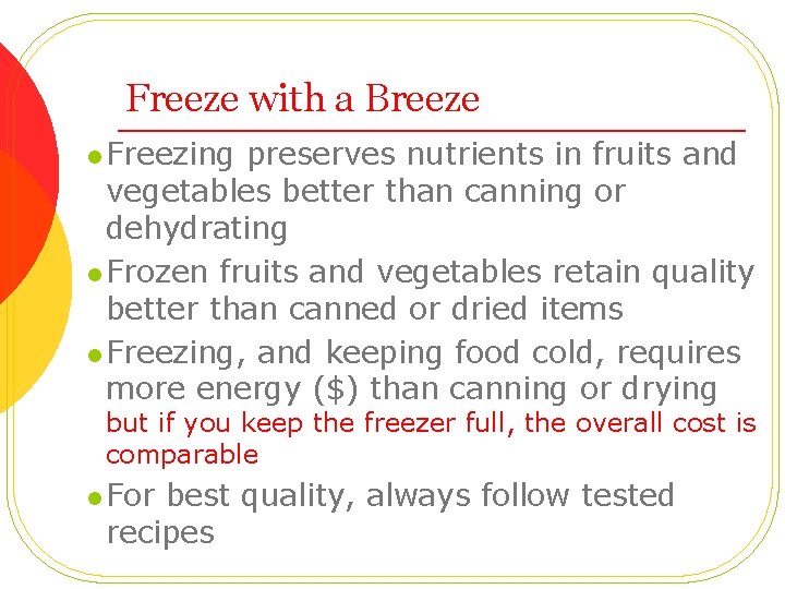 Freezing Fruits and Vegetables Lunch Learn 12 noon