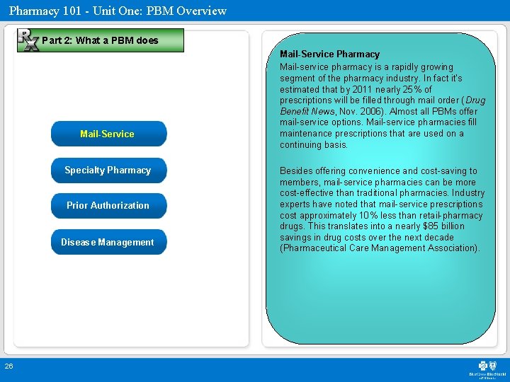 Pharmacy 101 - Unit One: PBM Overview Part 2: What a PBM does Mail-Service