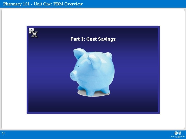 Pharmacy 101 - Unit One: PBM Overview Part 3: Cost Savings 31 