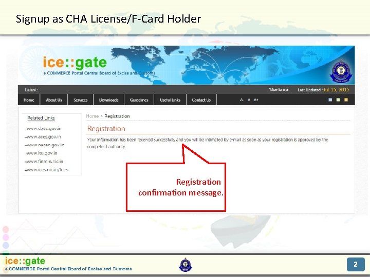 Signup as CHA License/F-Card Holder Trade Partners Registration confirmation message. 2 