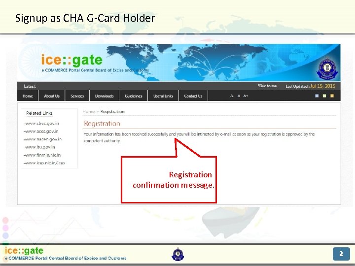 Signup as CHA G-Card Holder Trade Partners Registration confirmation message. 2 