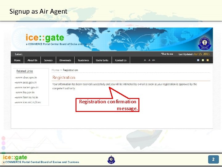 Signup as Air Agent Trade Partners Registration confirmation message. 2 