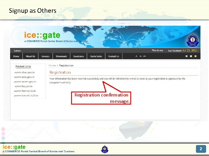 Signup as Others Trade Partners Registration confirmation message. 2 