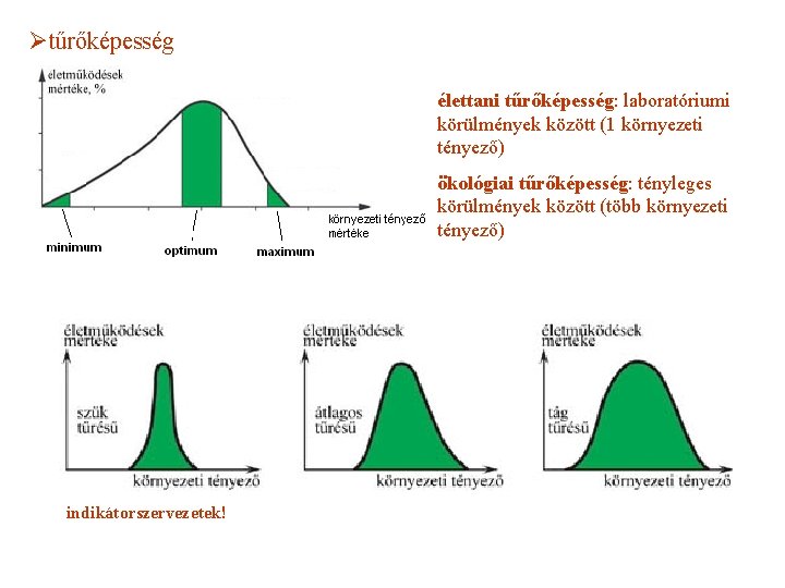 Øtűrőképesség élettani tűrőképesség: laboratóriumi körülmények között (1 környezeti tényező) ökológiai tűrőképesség: tényleges körülmények között