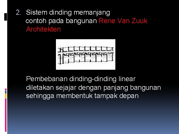 2. Sistem dinding memanjang contoh pada bangunan Rene Van Zuuk Architekten Pembebanan dinding-dinding linear