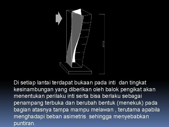 Di setiap lantai terdapat bukaan pada inti dan tingkat kesinambungan yang diberikan oleh balok