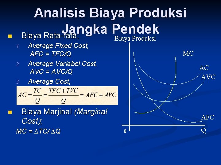 Analisis Biaya Produksi Jangka Pendek Biaya Rata-rata; Biaya Produksi n 1. 2. 3. n