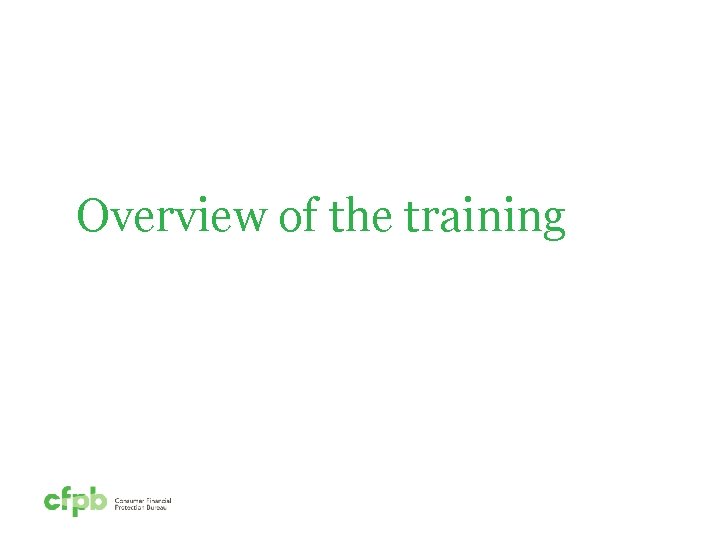 Overview of the training 