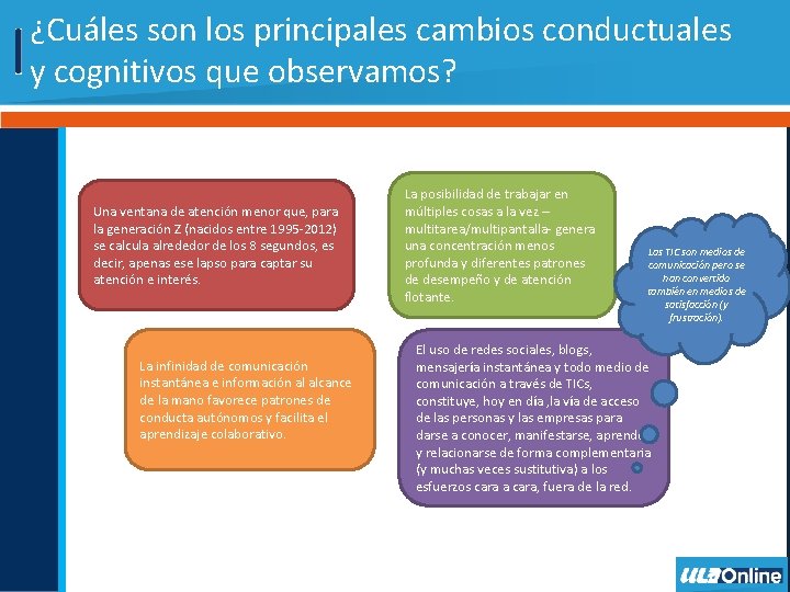 ¿Cuáles son los principales cambios conductuales y cognitivos que observamos? Una ventana de atención