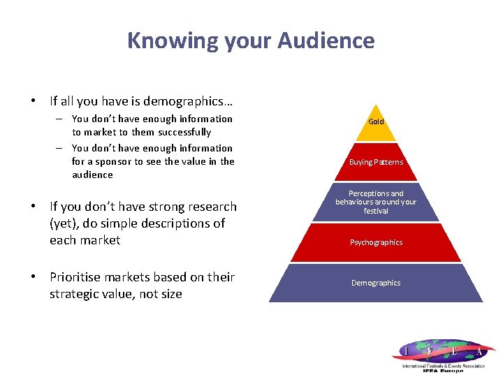 Knowing your Audience • If all you have is demographics… – You don’t have