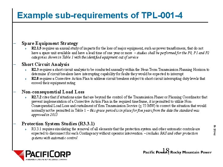 Example sub-requirements of TPL-001 -4 Spare Equipment Strategy 4 – Short Circuit Analysis 4