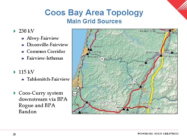 Coos Bay Area Topology Main Grid Sources 4 230 k. V 8 8 Alvey-Fairview