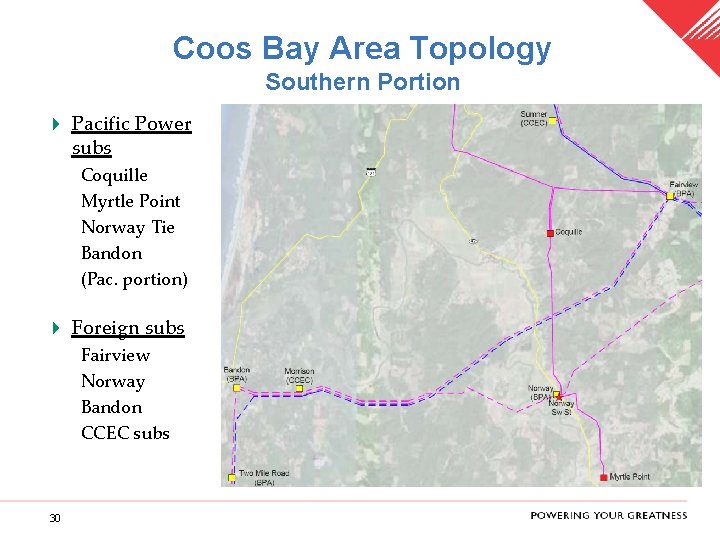 Coos Bay Area Topology Southern Portion 4 Pacific Power subs Coquille Myrtle Point Norway