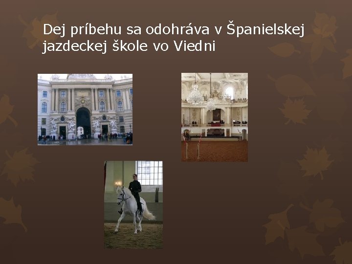 Dej príbehu sa odohráva v Španielskej jazdeckej škole vo Viedni 