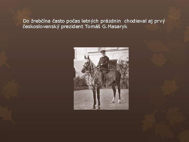 Do žrebčína často počas letných prázdnin chodieval aj prvý československý prezident Tomáš G. Masaryk