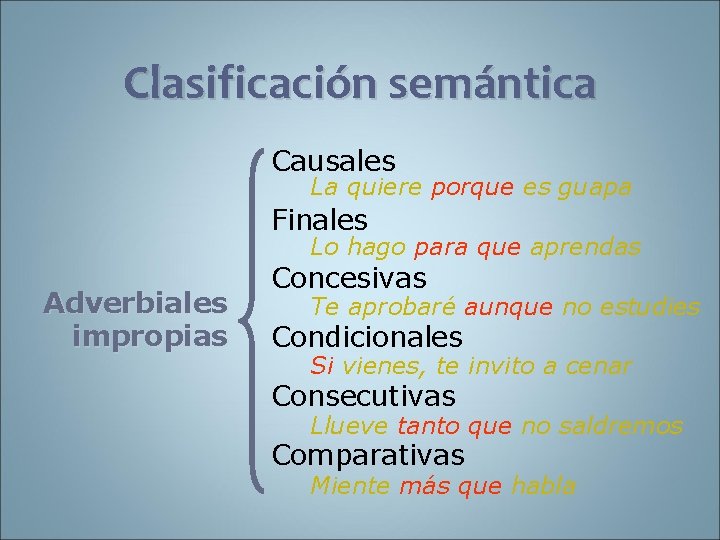 Clasificación semántica Causales La quiere porque es guapa Finales Lo hago para que aprendas