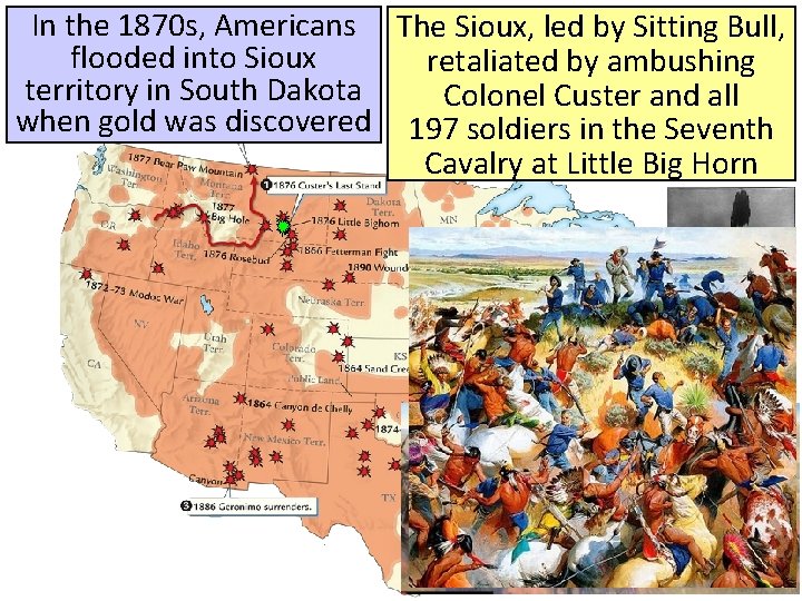 In the 1870 s, Americans The Sioux, led by Sitting Bull, flooded into Sioux