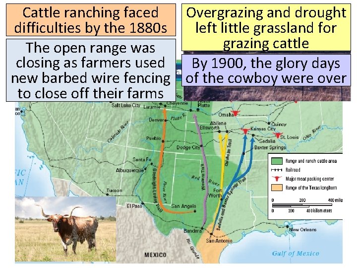 Overgrazing and drought Cattle ranching faced left little grassland for difficulties by the 1880