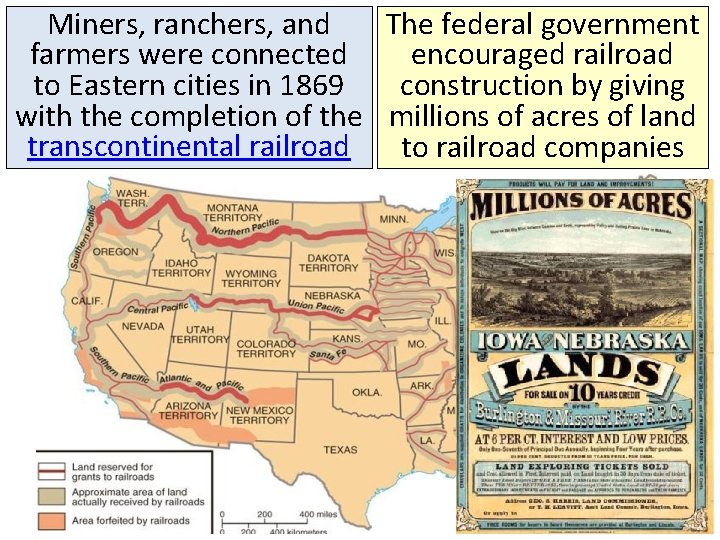 Miners, ranchers, and The federal government farmers were connected encouraged railroad to Eastern cities