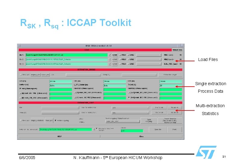 RSK , Rsq : ICCAP Toolkit Load Files Single extraction Process Data Multi-extraction Statistics