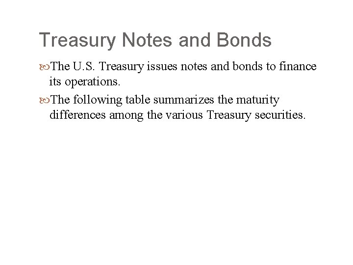 Treasury Notes and Bonds The U. S. Treasury issues notes and bonds to finance