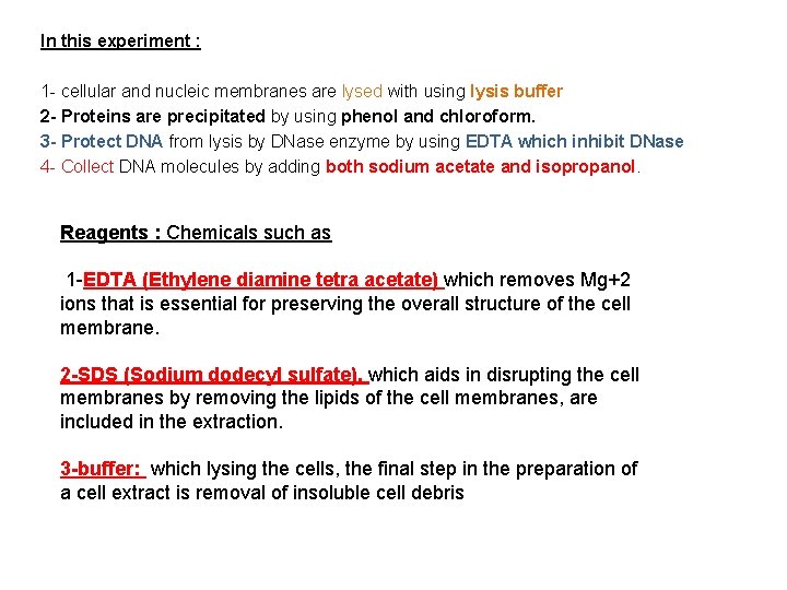 In this experiment : 1 - cellular and nucleic membranes are lysed with using