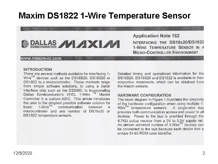 Maxim DS 1822 1 -Wire Temperature Sensor 12/5/2020 2 