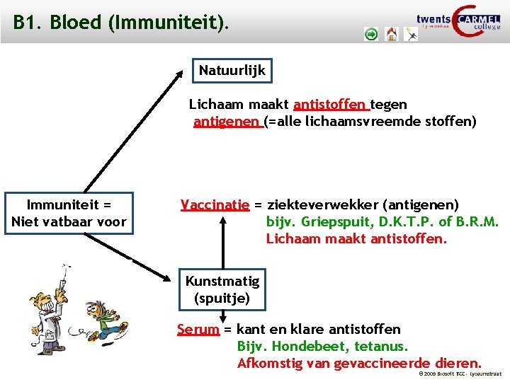B 1. Bloed (Immuniteit). Natuurlijk Lichaam maakt antistoffen tegen antigenen (=alle lichaamsvreemde stoffen) Immuniteit