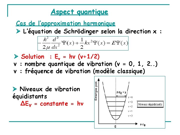 Aspect quantique Cas de l’approximation harmonique L’équation de Schrödinger selon la direction x :