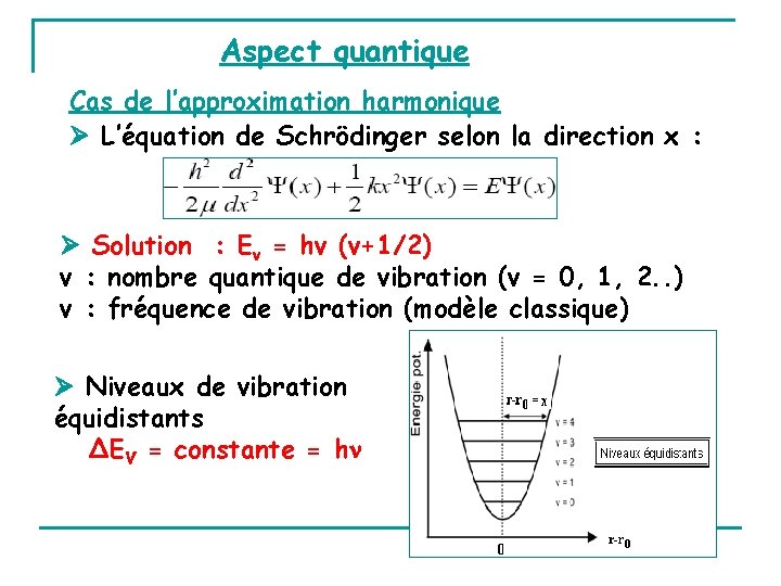 Aspect quantique Cas de l’approximation harmonique L’équation de Schrödinger selon la direction x :