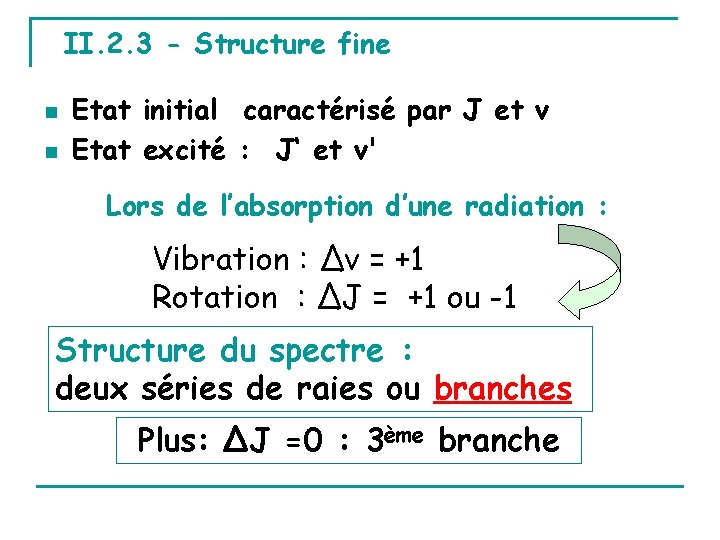 II. 2. 3 - Structure fine n n Etat initial caractérisé par J et