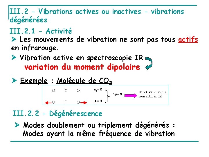 III. 2 - Vibrations actives ou inactives - vibrations dégénérées III. 2. 1 -