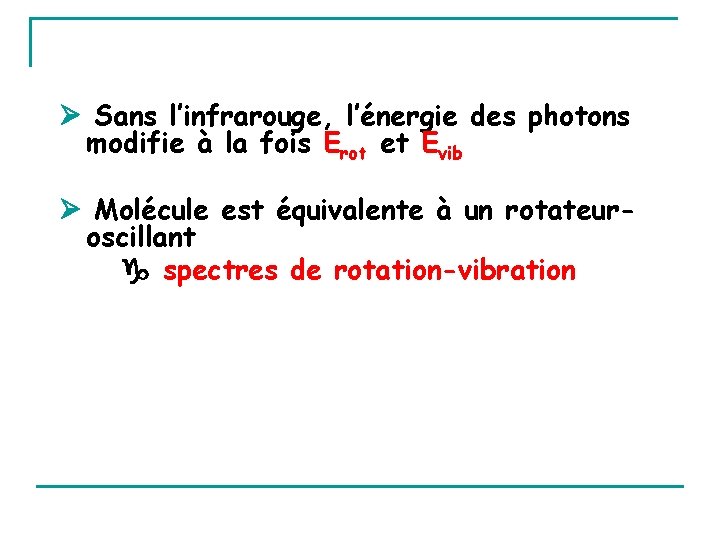  Sans l’infrarouge, l’énergie des photons modifie à la fois Erot et Evib Molécule