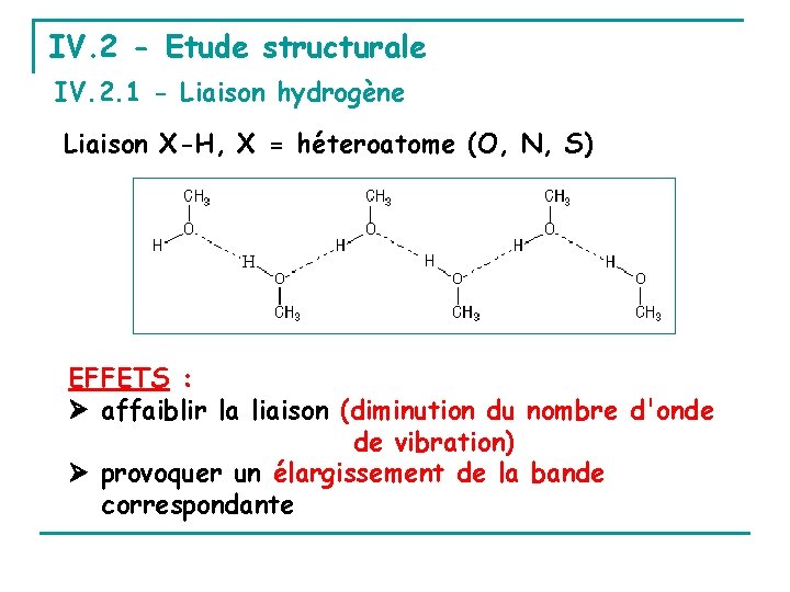 IV. 2 - Etude structurale IV. 2. 1 - Liaison hydrogène Liaison X-H, X