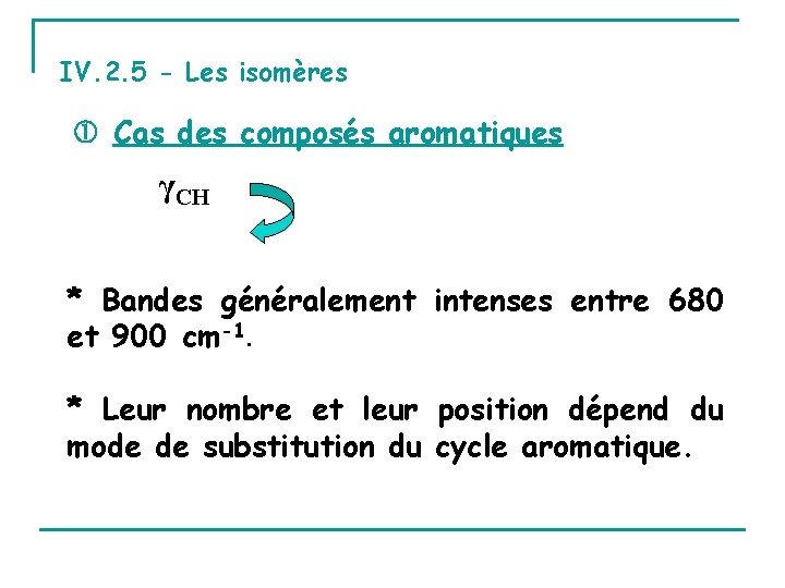 IV. 2. 5 - Les isomères Cas des composés aromatiques γCH * Bandes généralement