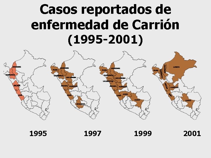 Casos reportados de enfermedad de Carrión (1995 -2001) 1995 1997 1999 2001 