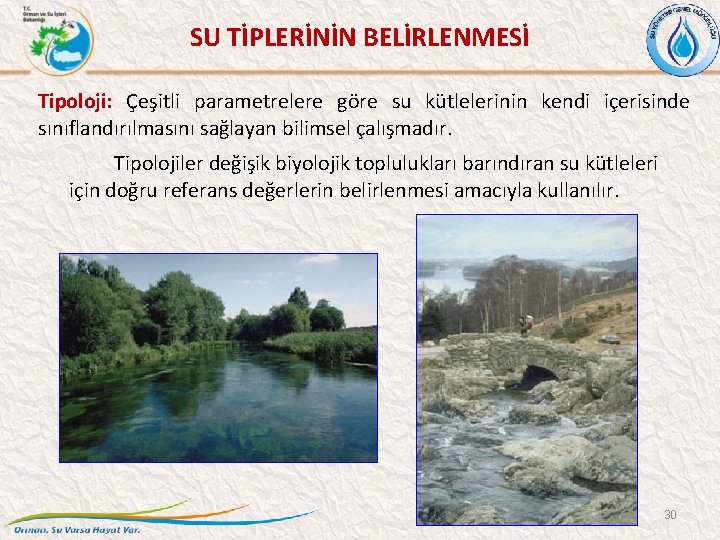 SU TİPLERİNİN BELİRLENMESİ Tipoloji: Çeşitli parametrelere göre su kütlelerinin kendi içerisinde sınıflandırılmasını sağlayan bilimsel