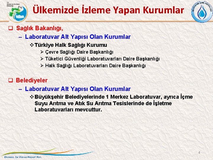 Ülkemizde İzleme Yapan Kurumlar q Sağlık Bakanlığı, – Laboratuvar Alt Yapısı Olan Kurumlar v