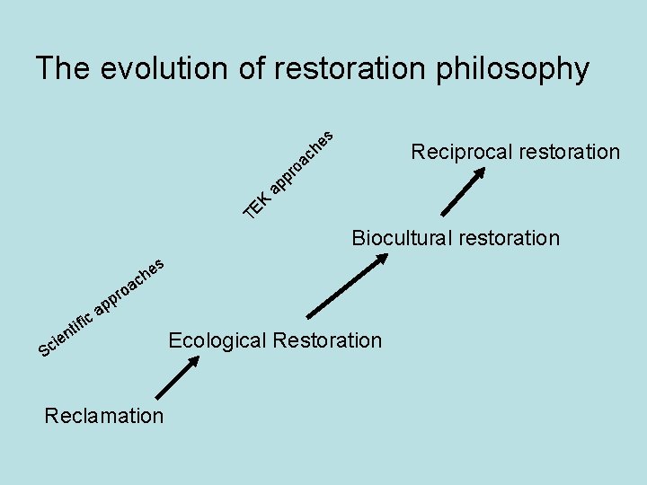 es The evolution of restoration philosophy TE K ap pr oa ch Reciprocal restoration