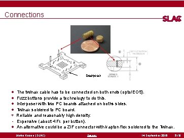Connections Interposer • • The twinax cable has to be connected on both ends
