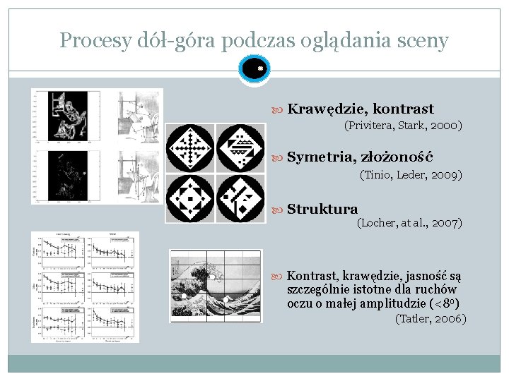 Procesy dół-góra podczas oglądania sceny Krawędzie, kontrast (Privitera, Stark, 2000) Symetria, złożoność (Tinio, Leder,