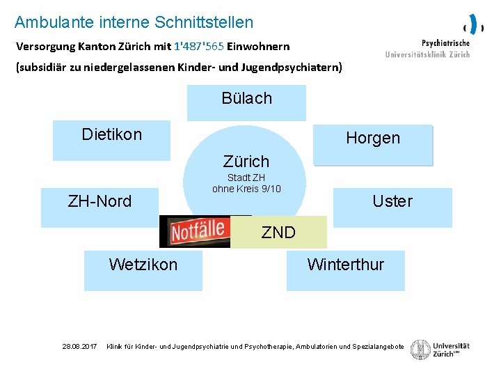 Ambulante interne Schnittstellen Versorgung Kanton Zürich mit 1'487'565 Einwohnern (subsidiär zu niedergelassenen Kinder- und
