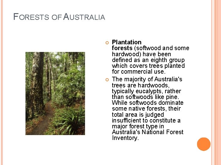 FORESTS OF AUSTRALIA Plantation forests (softwood and some hardwood) have been defined as an