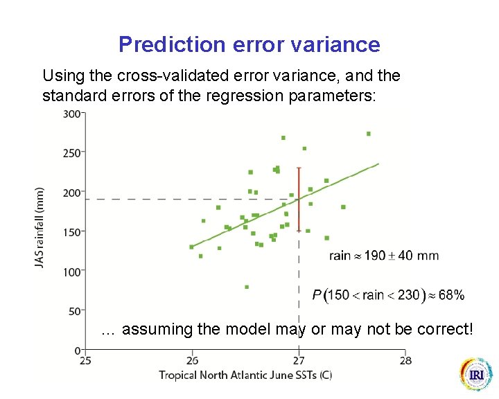 Prediction error variance Using the cross-validated error variance, and the standard errors of the