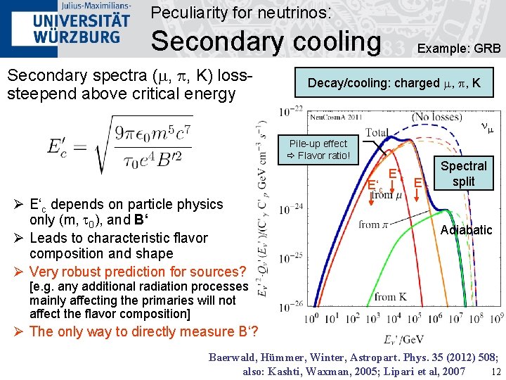 Peculiarity for neutrinos: Secondary cooling Secondary spectra (m, p, K) losssteepend above critical energy