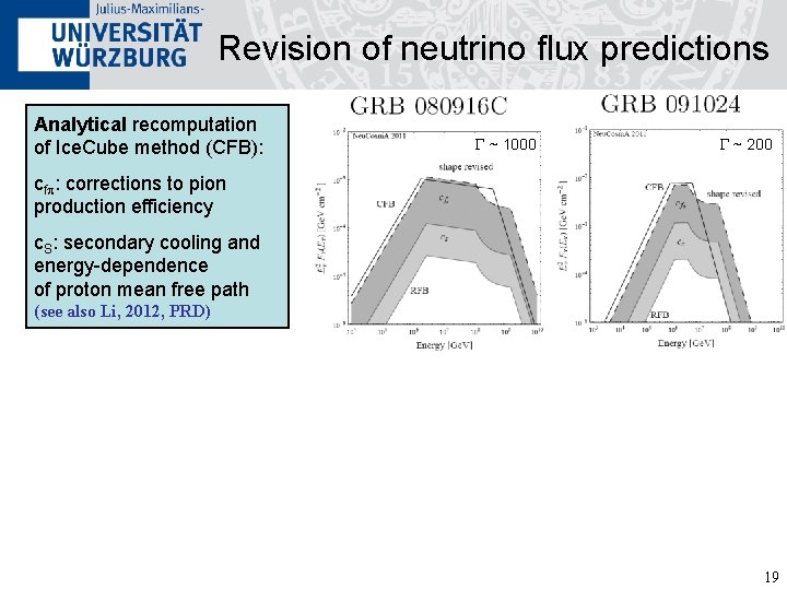 Revision of neutrino flux predictions Analytical recomputation of Ice. Cube method (CFB): G ~