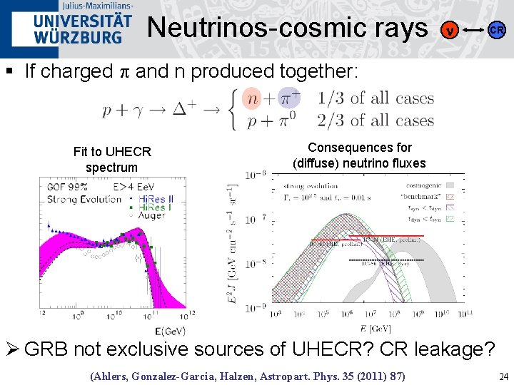 Neutrinos-cosmic rays n CR § If charged p and n produced together: Fit to