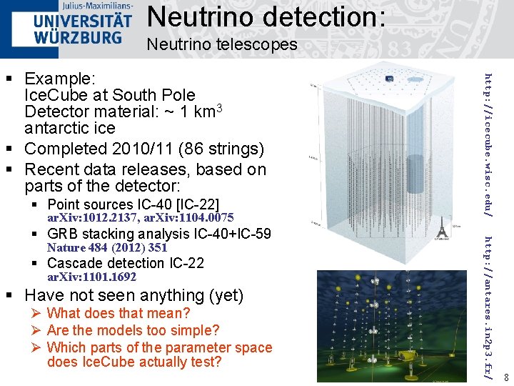 Neutrino detection: Neutrino telescopes § Point sources IC-40 [IC-22] ar. Xiv: 1012. 2137, ar.