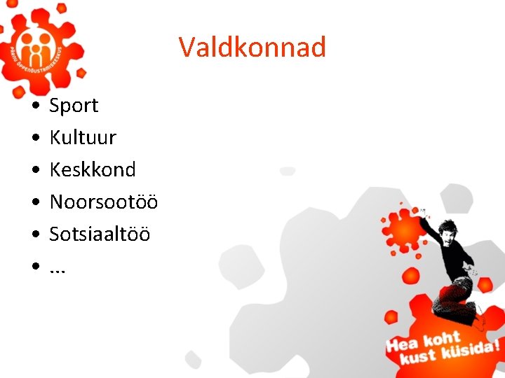 Valdkonnad • • • Sport Kultuur Keskkond Noorsootöö Sotsiaaltöö. . . 