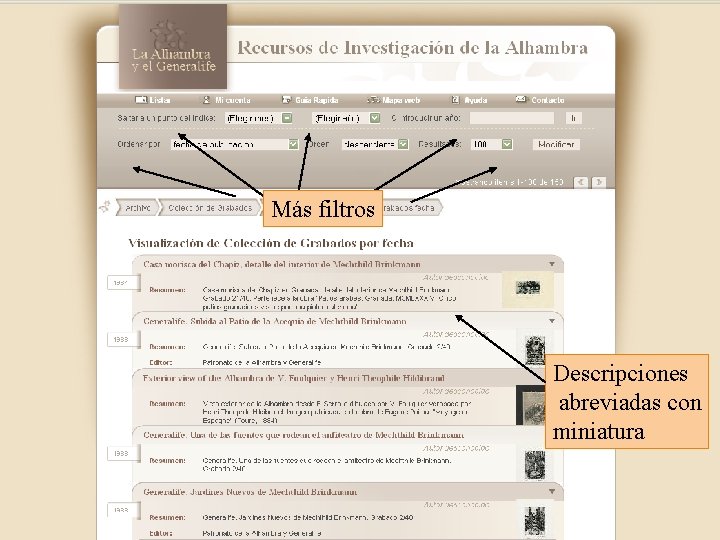 Más filtros Descripciones abreviadas con miniatura 